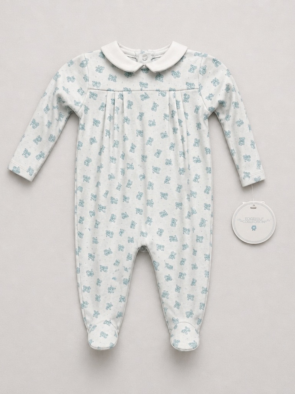 Edgehill Collection White Footed One-Piece with Light Blue train print NWT 6 Mon